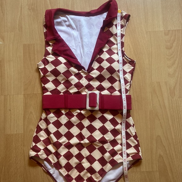 Retro Stage One Piece Diamond Burgundy Swimsuit - Picture 9 of 10